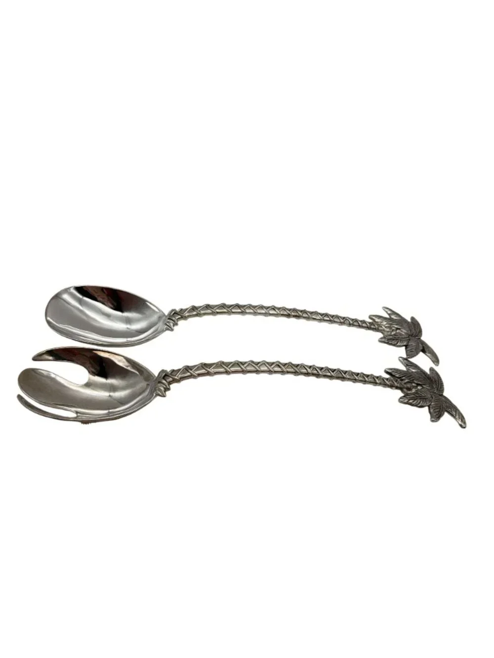 Godinger Palm Tree Salad Servers Silver Plate Fork & Spoon 12.5